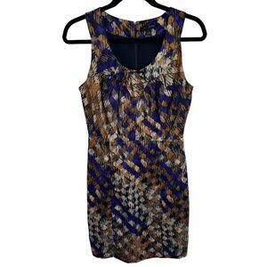 Banana Republic Sleeveless Sheath Dress Size 4 Purple/Yellow Print Lined
